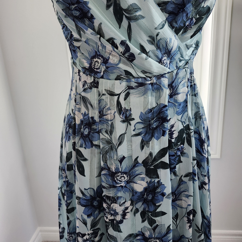 Teal Floral Midi Extra Small Dress Adjustable Straps V Neck Hidden Zipper